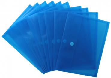 Image Dokumententaschen A4 quer mit umlaufender Dehnfalte u. Klettverschluss, transparent blau, mit 30 mm Füllhöhe, aus PP - 10 Stück