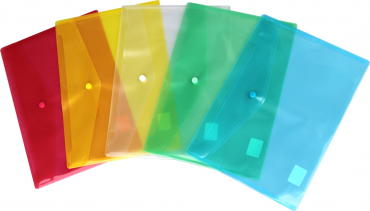 Image Dokumententaschen mit Druckknopf, A4, quer, transparent farblich sortiert, aus PP - 10 Stück