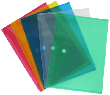 Image Dokumententaschen / Sammeltasche / Sammelmappe A3 quer mit Klettverschluss, transparent farblich sortiert, aus PP - 5 Stück