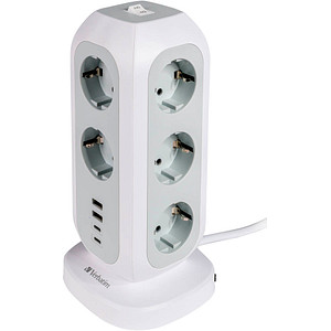 Image Verbatim EUPT-01 11-fach Steckdosenturm 2,0 m weiß mit USB-Buchse