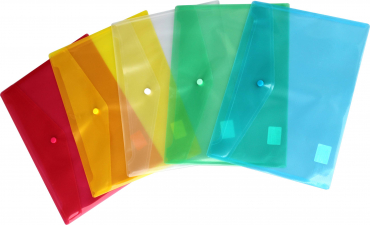 Image Dokumententaschen Sammelmappen Sichttaschen A5 quer transparent farbig sortiert- Dokumentenmappe mit Klappe und Druckknopf- 10 Stück