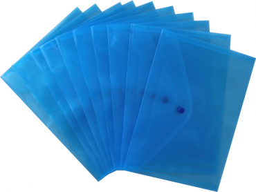 Image Dokumententaschen Sammelmappen Sichttaschen A5 quer transparent blau- Dokumentenmappe mit Klappe und Druckknopf- 10 Stück