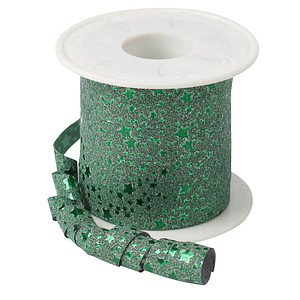 Image PRÄSENT Geschenkband Glitter Star mattglänzend grün 10,0 mm x 100,0 m