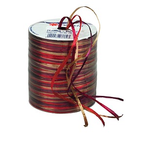 Image PRÄSENT Geschenkband Raffia glänzend rot/gold 3,0 mm x 50,0 m