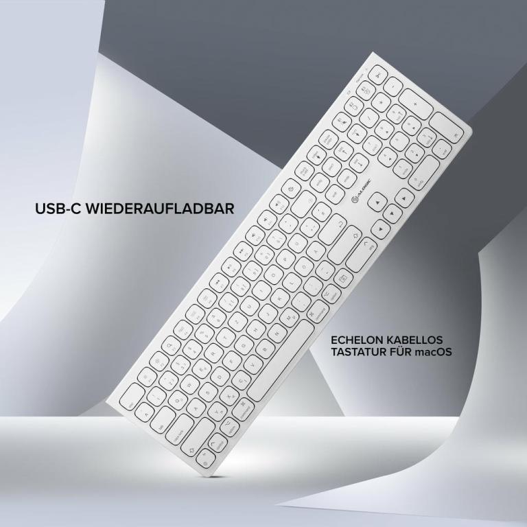 Image ALOGIC Echelon Extend Bluetooth Wireless Keyboard German White - Tastatur - QWE