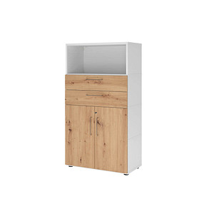 Image HAMMERBACHER Regalschrank FlexWall, VFW48K2KG/W/R/BS weiß, asteiche 1 Fachboden 80,0 x 40,0 x 145,0 cm