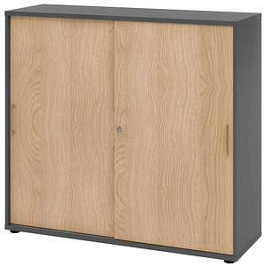 Image HAMMERBACHER Schiebetürenschrank 1753S, V1753S/G/E/BS grafit, eiche 2 Fachböden 120,0 x 40,0 x 110,0 cm