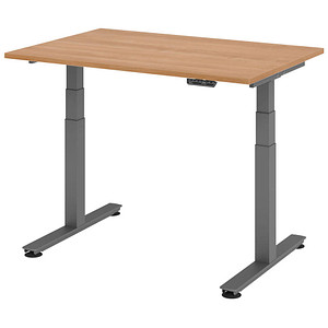 Image HAMMERBACHER XDSM12 elektrisch höhenverstellbarer Schreibtisch nussbaum rechteckig, T-Fuß-Gestell grau 120,0 x 80,0 cm