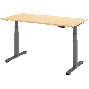 Image HAMMERBACHER XDSM16 elektrisch höhenverstellbarer Schreibtisch ahorn rechteckig, T-Fuß-Gestell grau 160,0 x 80,0 cm