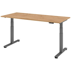 Image HAMMERBACHER XDSM19 elektrisch höhenverstellbarer Schreibtisch asteiche rechteckig, T-Fuß-Gestell grau 180,0 x 80,0 cm