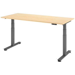 Image HAMMERBACHER XDSM19 elektrisch höhenverstellbarer Schreibtisch ahorn rechteckig, T-Fuß-Gestell grau 180,0 x 80,0 cm