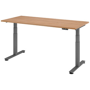 Image HAMMERBACHER XDSM19 elektrisch höhenverstellbarer Schreibtisch nussbaum rechteckig, T-Fuß-Gestell grau 180,0 x 80,0 cm