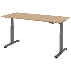 Image HAMMERBACHER XDSM19 elektrisch höhenverstellbarer Schreibtisch eiche rechteckig, T-Fuß-Gestell grau 180,0 x 80,0 cm