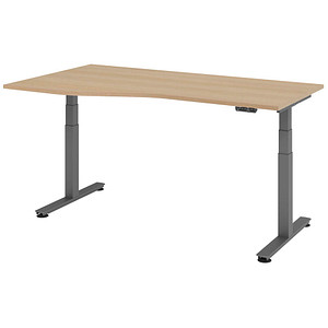 Image HAMMERBACHER VXDSM18 elektrisch höhenverstellbarer Schreibtisch eiche Trapezform, T-Fuß-Gestell grau 180,0 x 100,0 cm