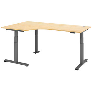Image HAMMERBACHER VXDSM82 elektrisch höhenverstellbarer Schreibtisch ahorn L-Form, T-Fuß-Gestell grau 200,0 x 120,0 cm