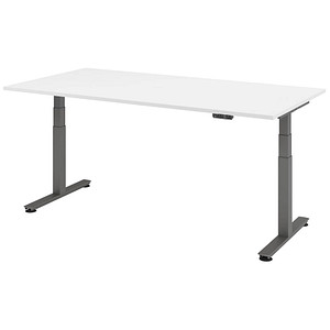 Image HAMMERBACHER XDSM2E elektrisch höhenverstellbarer Schreibtisch weiß rechteckig, T-Fuß-Gestell grau 200,0 x 100,0 cm