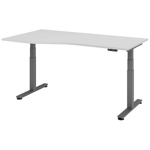 Image HAMMERBACHER VXDSM18 elektrisch höhenverstellbarer Schreibtisch lichtgrau Trapezform, T-Fuß-Gestell grau 180,0 x 100,0 cm