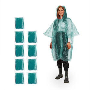 Image relaxdays unisex Einweg-Regenponcho grün Einheitsgröße 10 St.