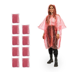 Image relaxdays unisex Einweg-Regenponcho rot Einheitsgröße 10 St.