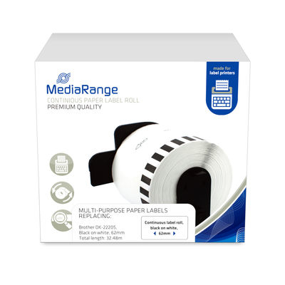 Image MEDIARANGE Endlospapieretikett Brother 62mm 30,48m sw auf we
