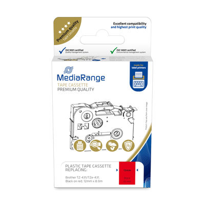 Image MEDIARANGE Kunst-Schriftbandkassette 12mm,8m lam .sw auf rot