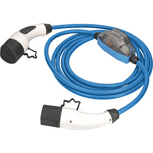 Image as-Schwabe MODE 3 mit ROCO Stromzähler Ladekabel für Elektroautos Typ 2 auf Typ 2 blau 230 V, 16 A, 3,6 KW, 5,0 m