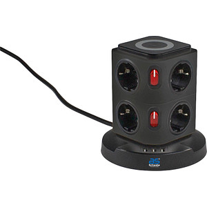 Image as-Schwabe QI-Wireless Ladestation 8-fach Steckdosenturm 2,0 m schwarz