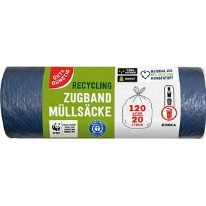 Image GUT&GÜNSTIG Müllbeutel RECYCLING 120,0 l blau, 20 St.