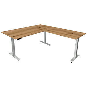 Image Kerkmann Move 4 elektrisch höhenverstellbarer Schreibtisch eiche rechteckig, T-Fuß-Gestell silber 200,0 x 220,0 cm