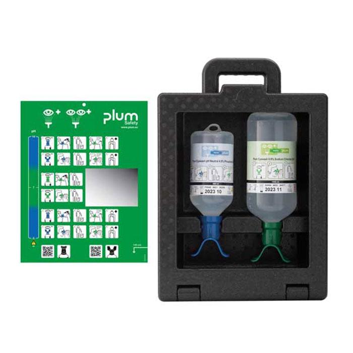 Image Augenspülstation/Augenspülbox "Plum iBox" | 1 Box inklusive 200 ml Plum Eyewash pH Neutral 4,9% Phosphate und 500 ml Plum Eyewash 0,9% Sodium Chloride