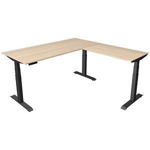 Image Kerkmann Move 4 elektrisch höhenverstellbarer Schreibtisch ahorn rechteckig, T-Fuß-Gestell grau 180,0 x 180,0 cm