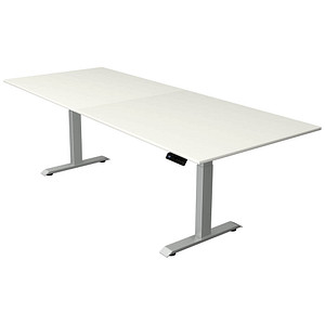 Image Kerkmann Move 4 elektrisch höhenverstellbarer Schreibtisch weiß rechteckig, T-Fuß-Gestell silber 250,0 x 100,0 cm