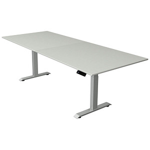 Image Kerkmann Move 4 elektrisch höhenverstellbarer Schreibtisch lichtgrau rechteckig, T-Fuß-Gestell silber 250,0 x 100,0 cm