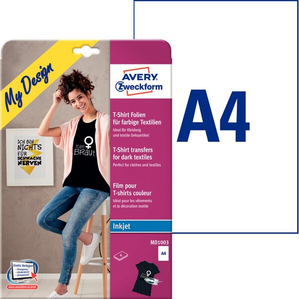 Image AVERY T-SHIRT TRANSFERFOLIE 5 BLATT dunkel Textilfolie für farbige Textilien 4 