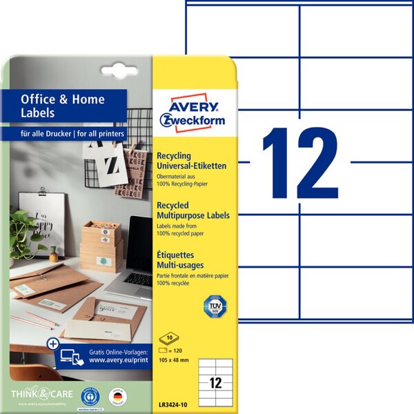 Image AVERY ZWECKFORM 120 Etiketten LR3424-10 weiß 105.0 x 48.0 mm (LR3424-10)
