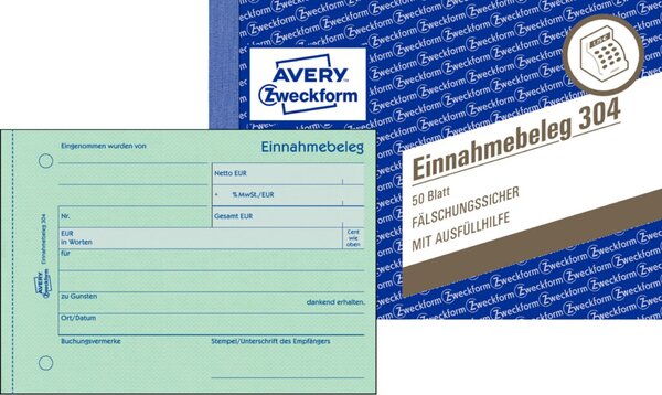 Image AVERY ZWECKFORM Einnahmebeleg A6, grün