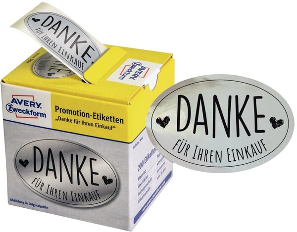 Image AVERY ZWECKFORM Promotion-Etiketten "Danke", silber Sticker als persönlicher Da