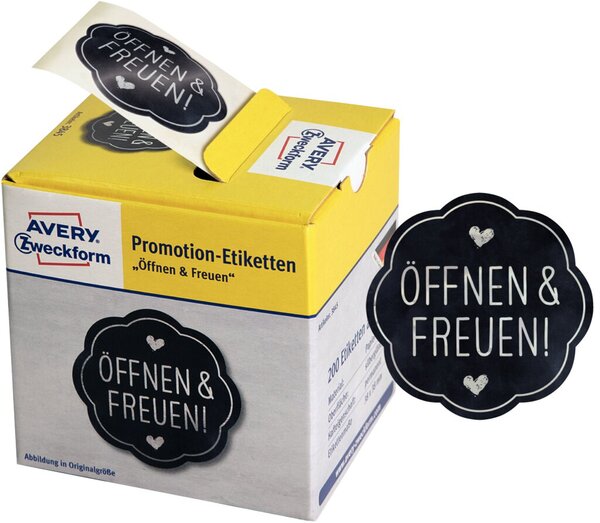 Image AVERY ZWECKFORM Promotion-Etiketten "Öffnen", schwarz Sticker als persönlicher 