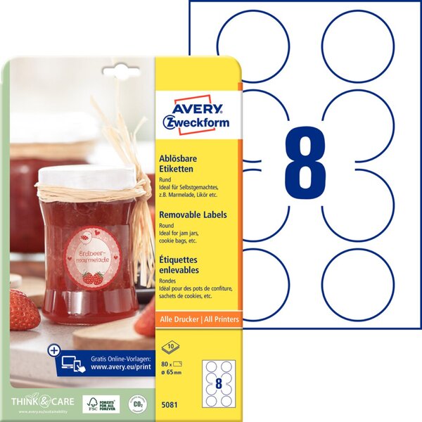 Image AVERY ZWECKFORM Runde Etik. Ø:65mm (5081)