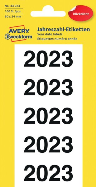 Image AVERY Zweckform Inhaltsschilder "2023", 60 x 26 mm, weiß