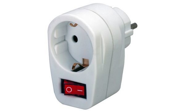 Image Adapterstecker Schutzkontakt auf 1 Schutzkontakt-Steckdose mit Schalter und Kin