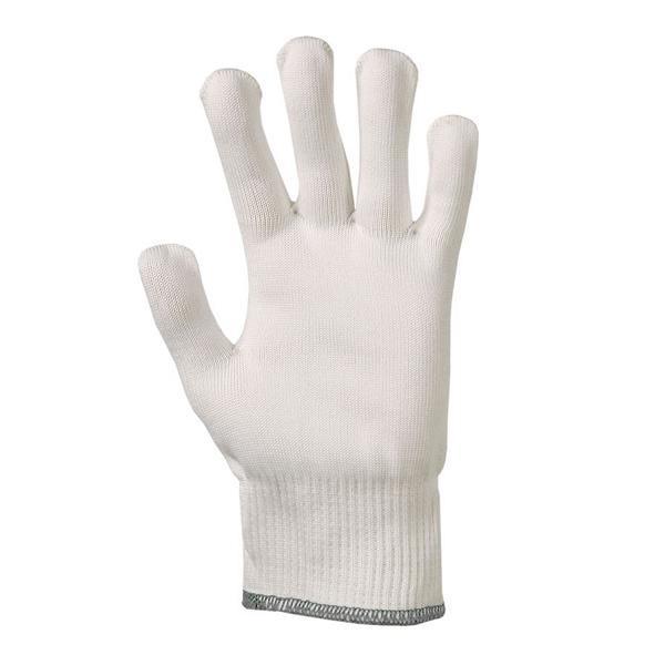 Image Arbeitsschutzhandschuh/Strickhandschuhe Kategorie II, mittlere Schnittfestigkeit | Größe 10 grauer Rand außen Polyamidseide hochfest (PAS-h), innen Polyamidseide texturiert (PAS-t), EN388:2003 Mechanische Risiken: 31XX 