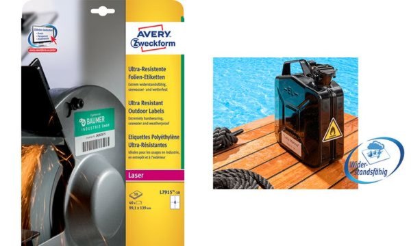 Image Avery Zweckform L7914-40. Produktfarbe: Weiß, Form: Abgerundetes Rechteck, Kleb