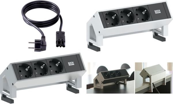 Image BACHMANN ALU-Profil Desk 2 902.2048 Desk 2 Tischsteckdose 3x Schuko, GST18i3 we