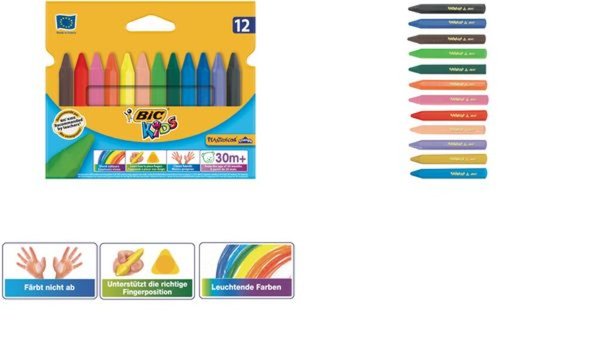 Image BIC Dreikant-Wachsmalkreide Plastid ecor Triangle, 12er Etui (5103142)