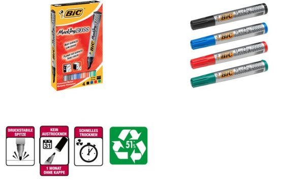 Image BIC Permanent-Marker 2300 Ecolution s, Keilspitze, 4er Etui (331301500)