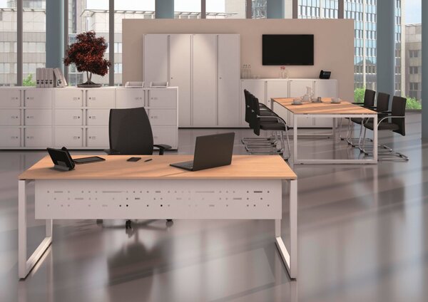 Image Schreibtisch Cito grauweiß Gestell O silber, H 19 x B 2000 x T 1200 mm