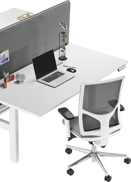 Image BISLEY Poise Schreibtisch verkehrsweiß rechteckig 4-Fuß-Gestell eiche 140,0 x 60,0 cm
