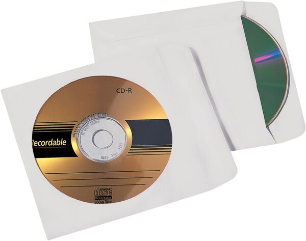 Image Büroring CD Hülle, Selbstklebend, weiß, 124 x 124mm mit Fenster, 90g
