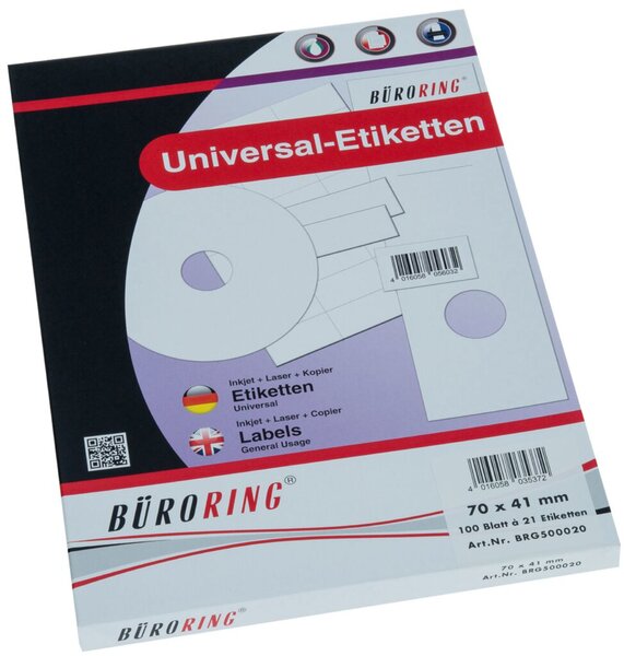 Image Büroring Etiketten, A4, 70 x 41mm, 2100 Etiketten
